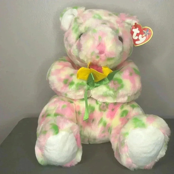TY Beanie Baby BLOOM the Bear (Buddy Medium Size 12 inch  TAGS spring flowers - Picture 1 of 5